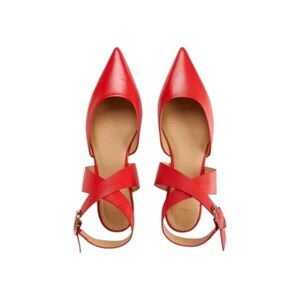 Maje Ankle Strap Sandal Leather Closed Pointed Toe Sz 6.5 Red